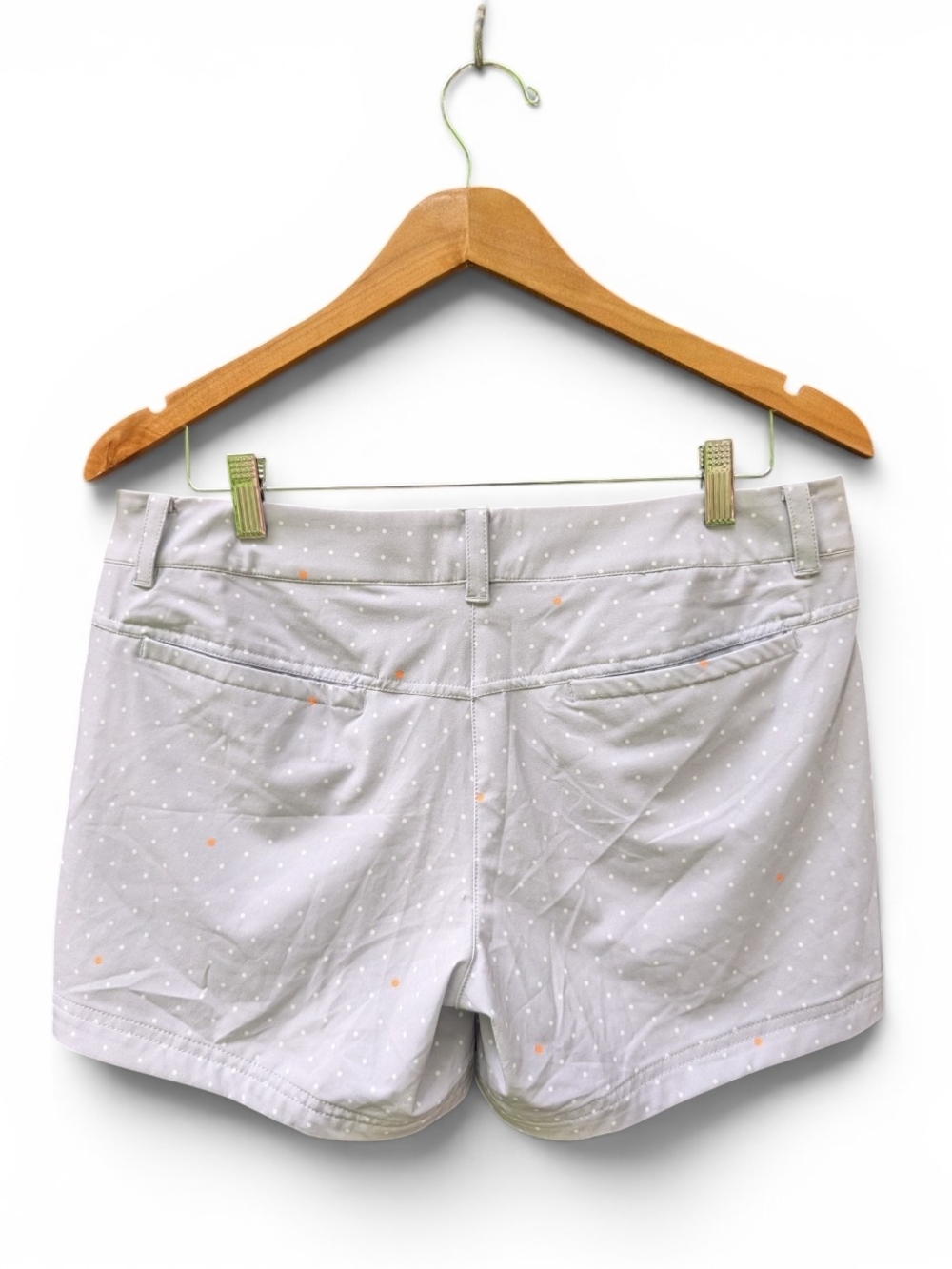Nike Women's Light Gray Polka Dot Athletic Shorts with Orange Swoosh - Picture 2 of 3
